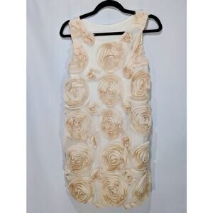 Calvin Klein 100% Silk Rosette Sheath Dress Size 6 Ivory With Pale Pink Rosettes